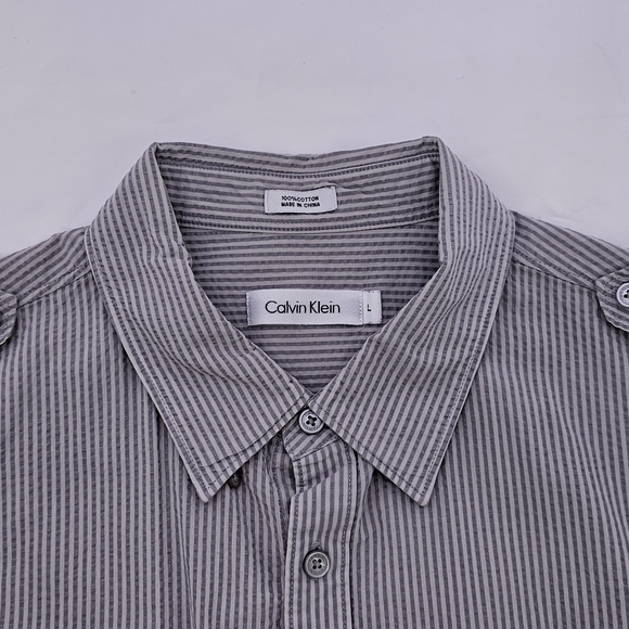 Calvin Klein 100% Cotton Long Sleeve Men's Dress Shirt Regular Fit, L Gray, TS5 - Picture 3 of 5